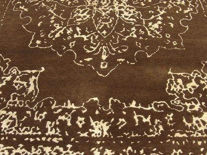 Broken Heriz rug edge and pile detail, brown and gold