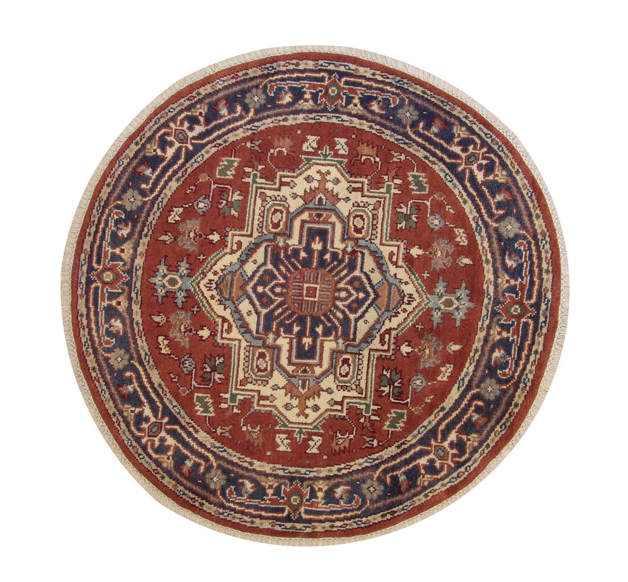 Tribal Indo Heriz hand-knotted wool rug in Blue & Red, full view