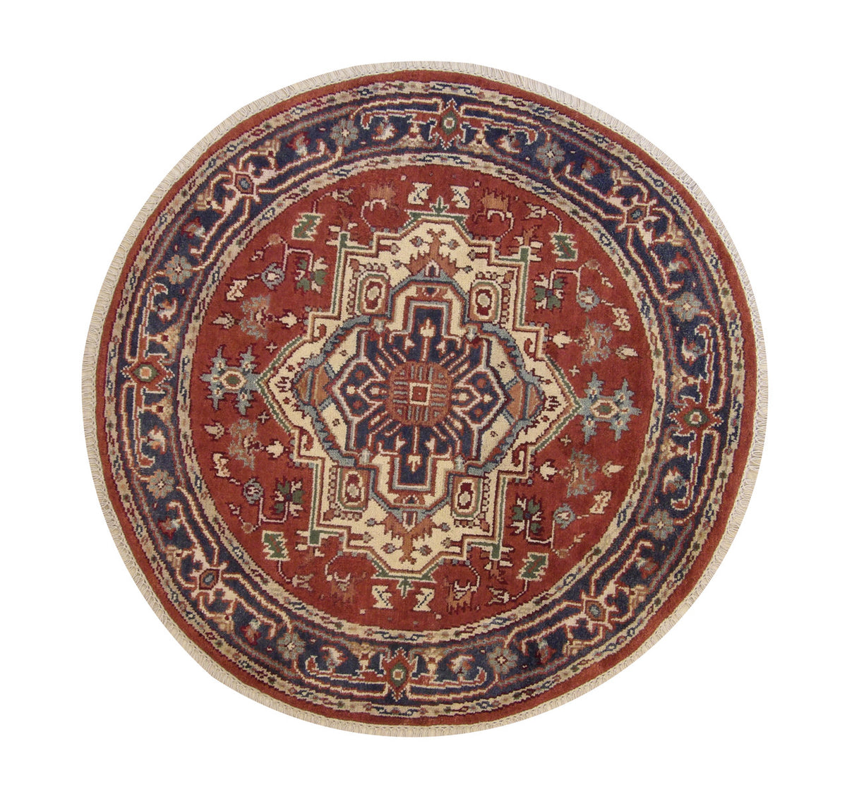 Tribal Indo Heriz hand-knotted wool rug in Blue & Red, full view