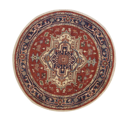 Tribal Indo Heriz hand-knotted wool rug in Blue & Red, full view