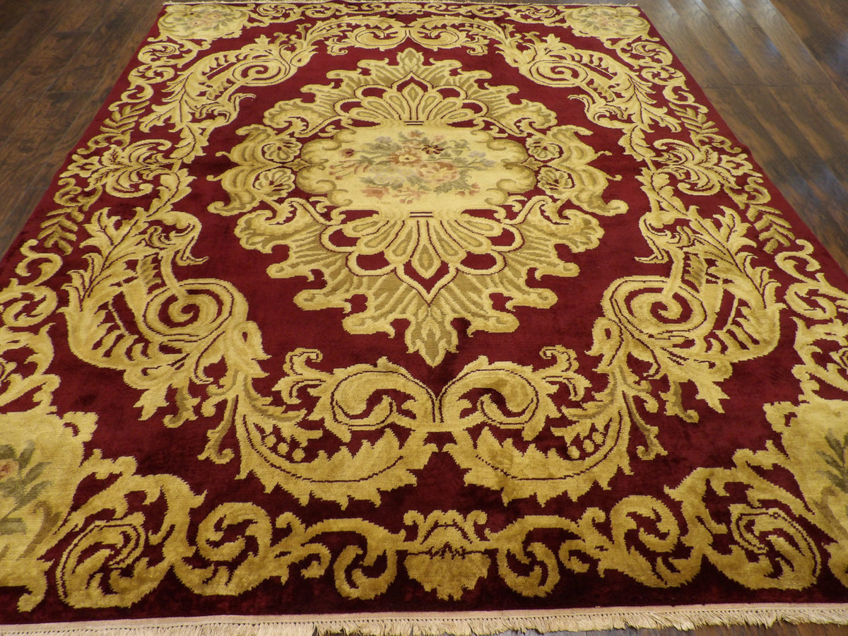 Close-up of wool pile, Gold & Red rug