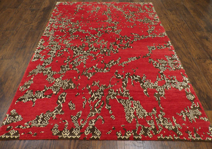 Close-up of wool pile, brown and red rug