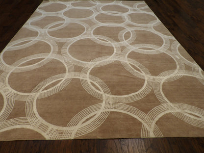 Close-up of wool-silk pile, Beige & Purple rug