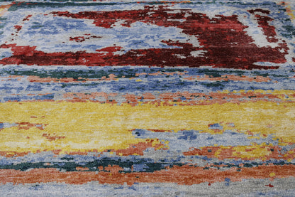 Gold 8'10" x 11'6" Modern Abstract Distress Design Hand knotted Silk Rug - Sku: w2339