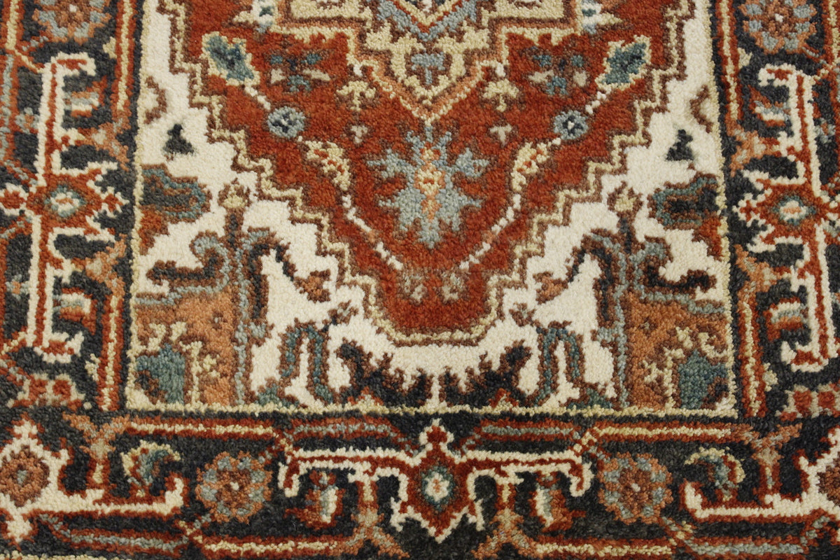 Tribal Indo Heriz rug border detail