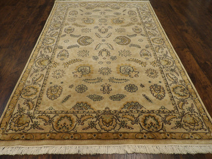 Fine Ziegler Tie-Dye Hand-Knotted Wool Rug in Beige — 6'0" x 9'0" | SKU W918