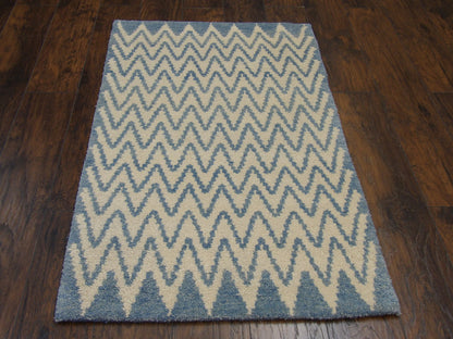 Close-up of wool pile, Blue & Beige rug
