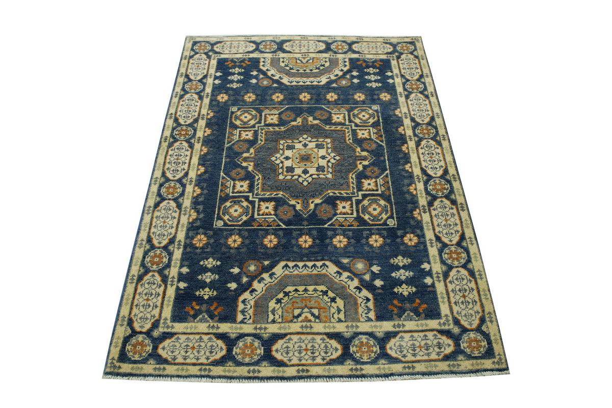 Close-up of wool pile, Blue & Beige rug