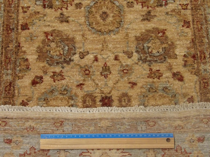Blue & Beige Oushak Chobi Wash rug in room setting