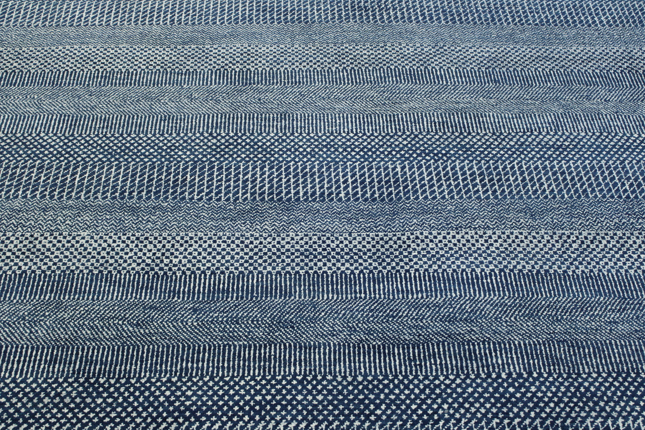 Close-up of wool-silk pile, Blue & White rug