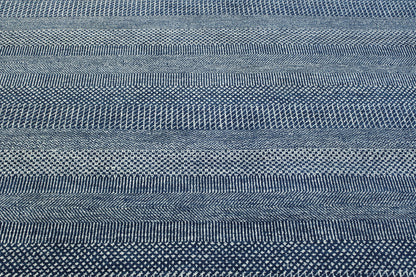 Close-up of wool-silk pile, Blue & White rug