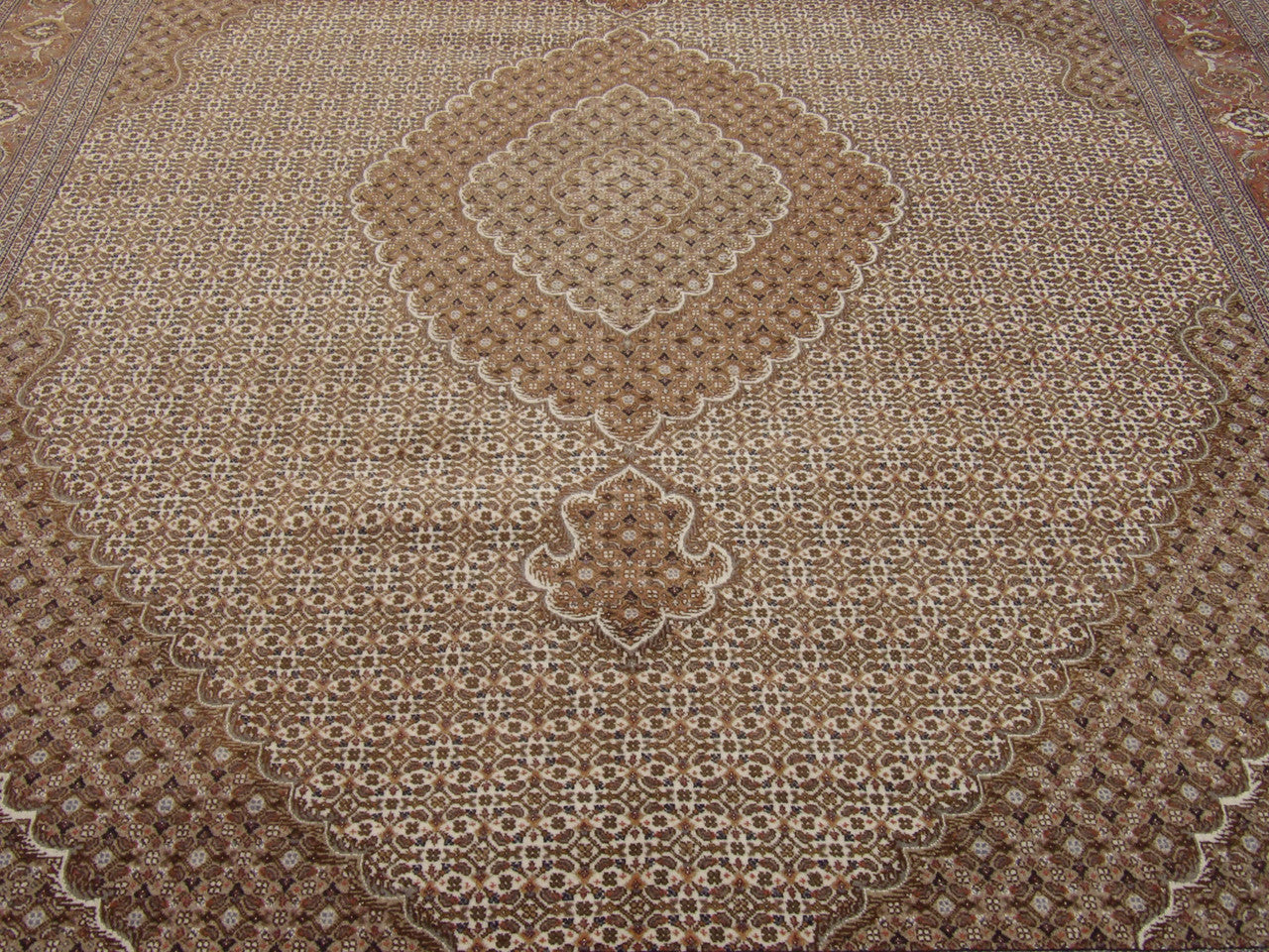 Back of Fine Persian Fish Mahi Tabriz hand-knotted rug