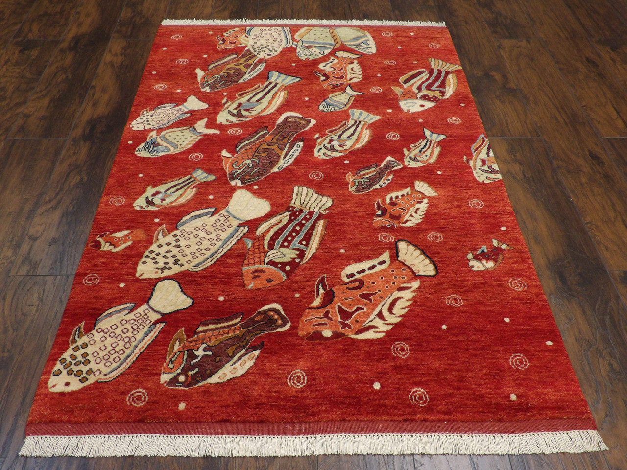 Close-up of wool pile, red coastal rug