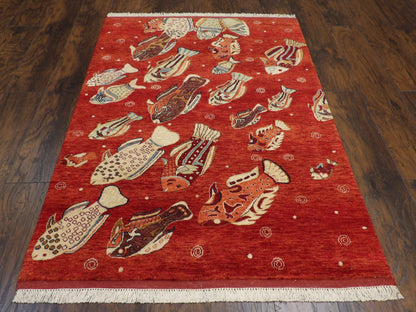 Close-up of wool pile, red coastal rug