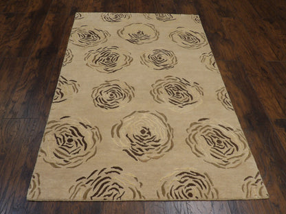 Close-up of wool-silk pile, brown and beige rug