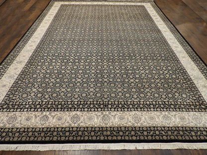 Back of hand-knotted Mir rug showing construction