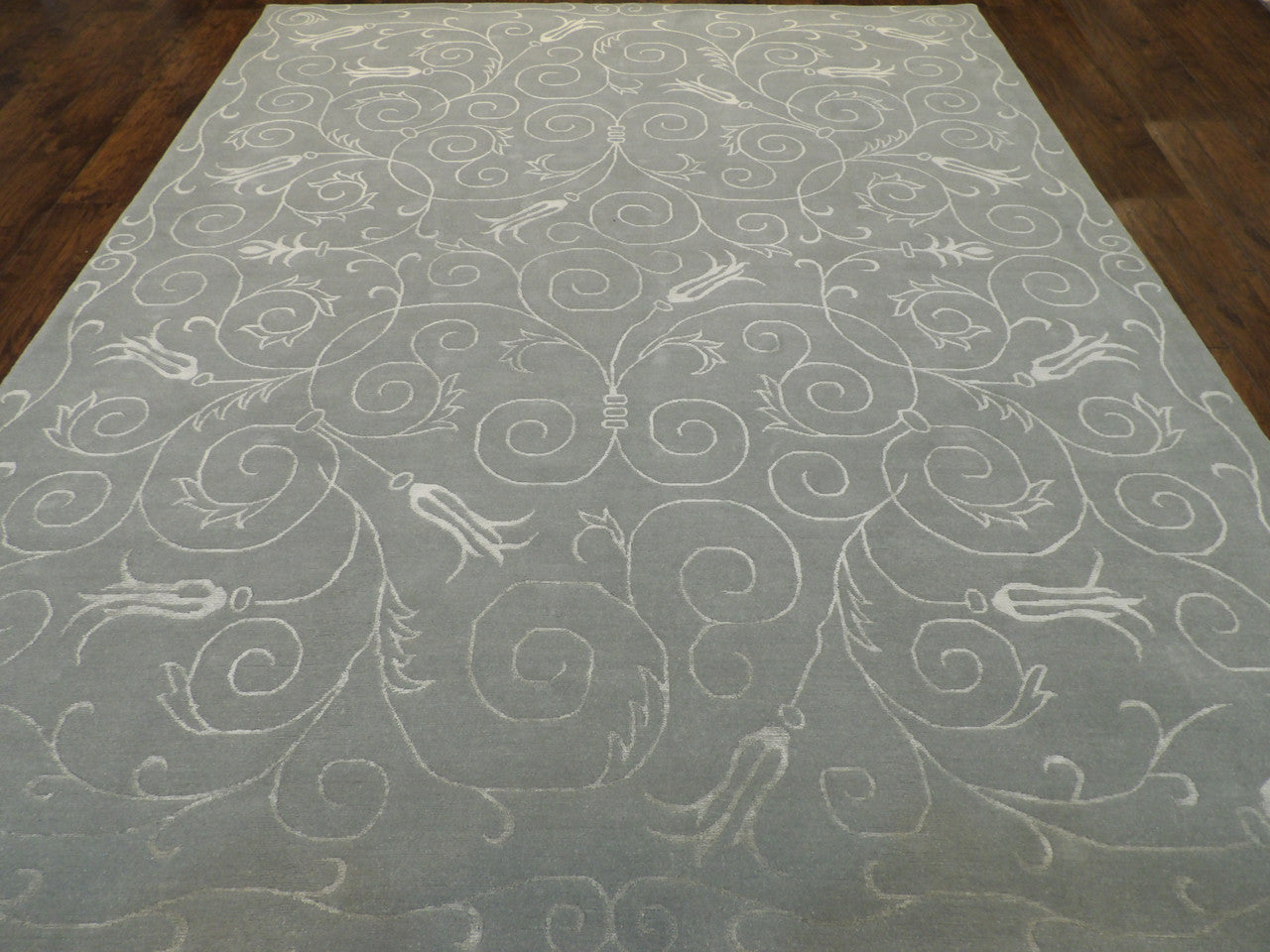 Back of hand-knotted transitional floral rug showing construction