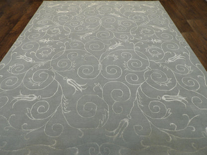 Back of hand-knotted transitional floral rug showing construction