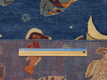 Blue & Multi-Color Natural Coastal Fish Design rug in room setting