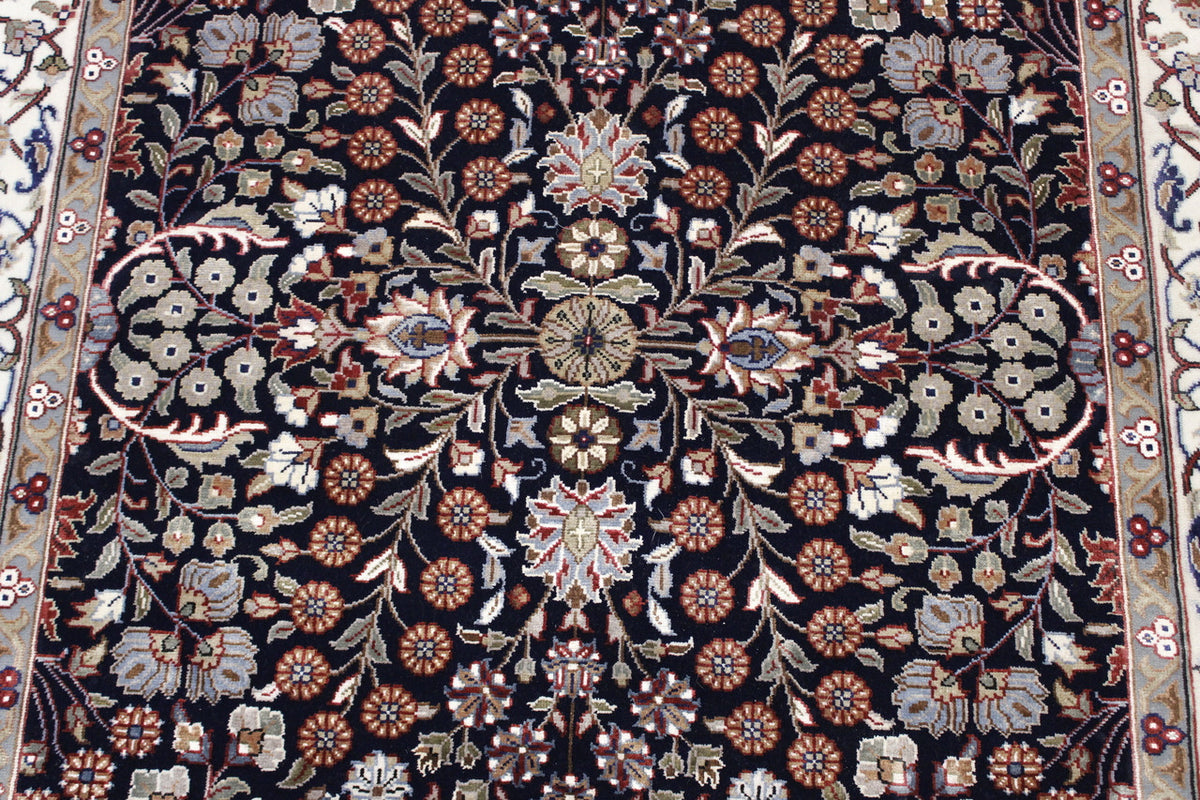 Close-up of wool-silk pile, Blue rug