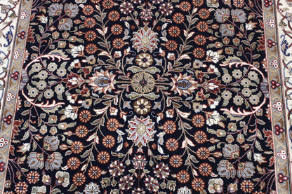 Close-up of wool-silk pile, Blue rug