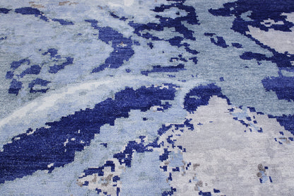 Blue & White Modern Abstract Distress Design rug in room setting