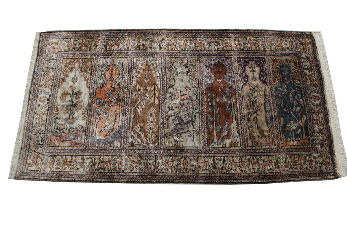 Close-up of silk pile, Green rug