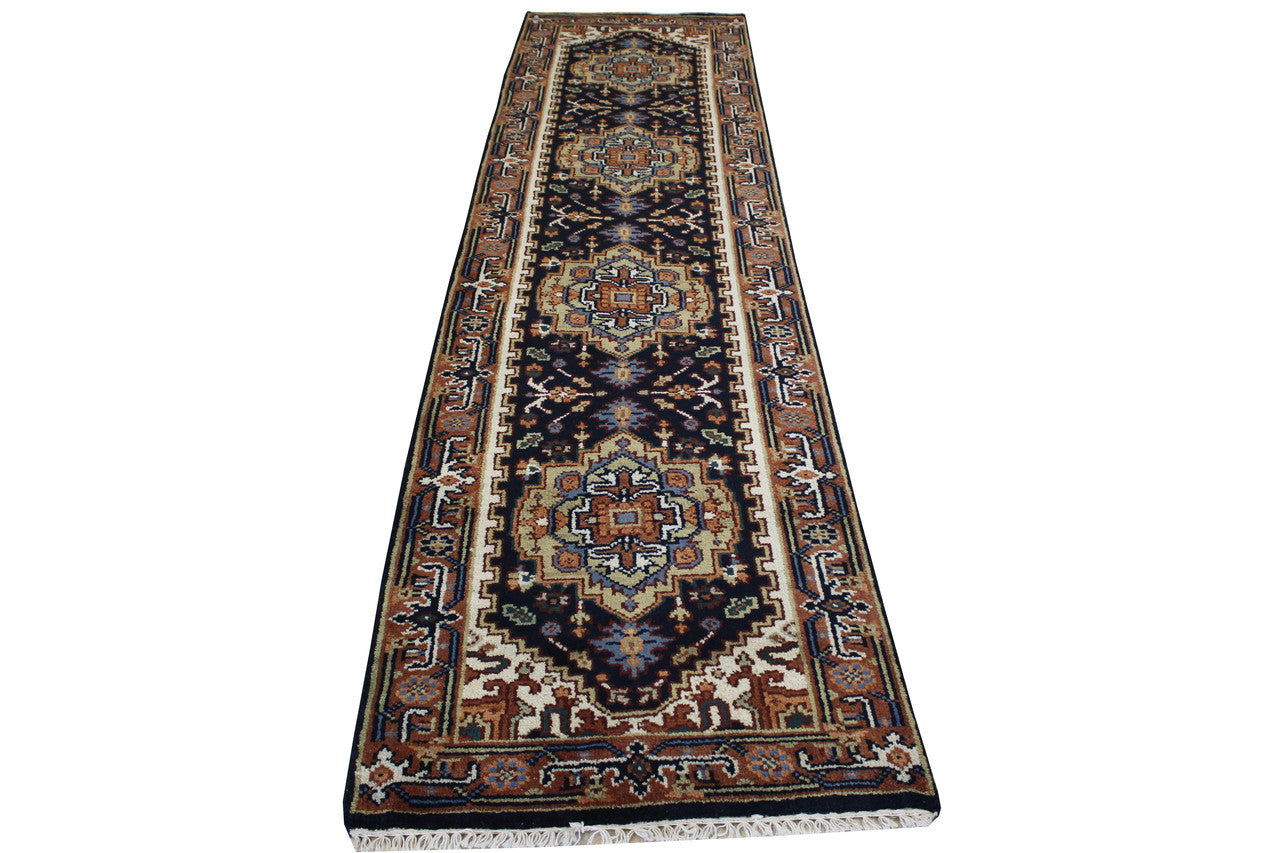 Blue 2'6" x 10'0" Traditional Heriz Hand knotted Wool Rug - Sku: w20287