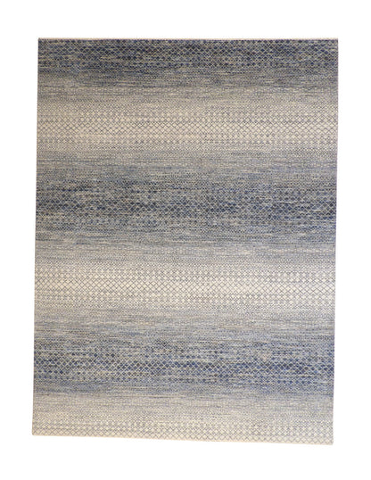 Modern Grass Design hand-knotted wool rug in Blue & Gray, full view