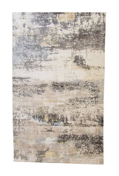 Modern Abstract Design hand-knotted silk rug in Blue & White, full view