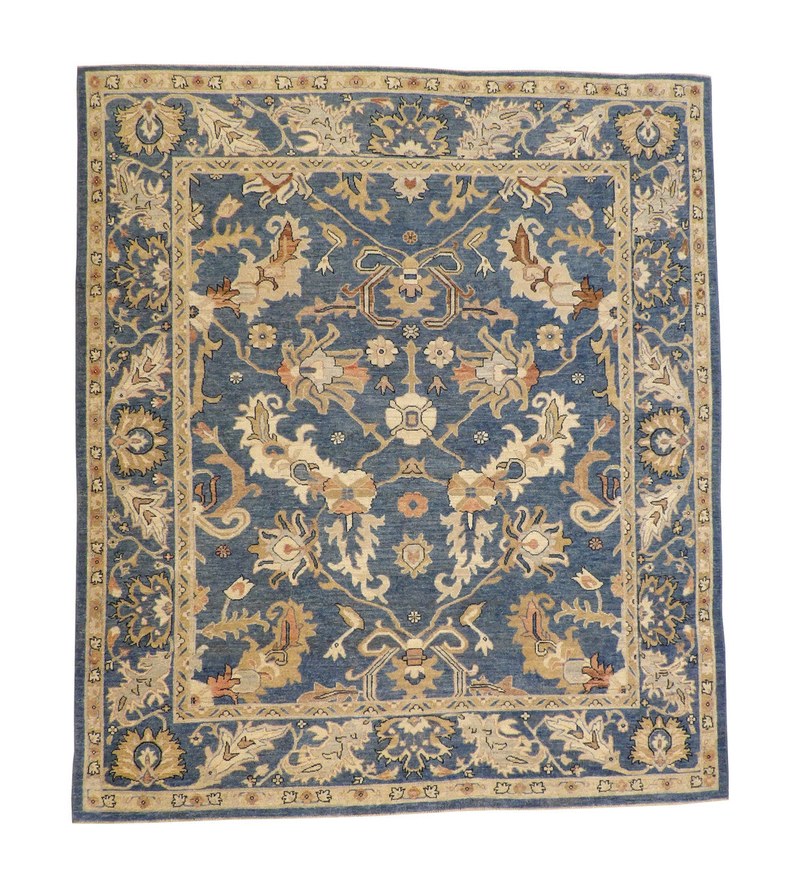 Oushak Chobi hand-knotted wool rug in Blue, full view