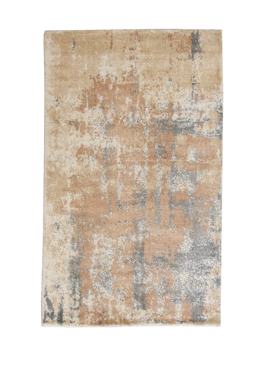 Transitional Abstract Broken Design hand-knotted wool rug in Brown & Rust, full view