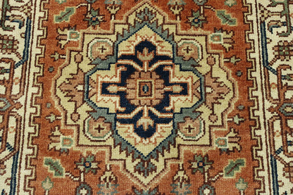 Beige & Rust Tribal Indo Heriz rug in room setting