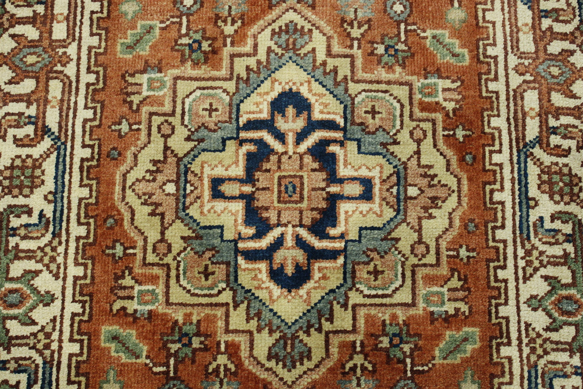 Back of Tribal Indo Heriz hand-knotted rug