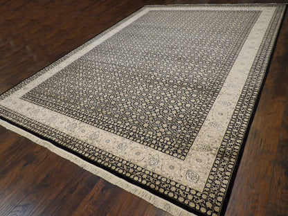 Mir boteh paisley pattern detail, black and white rug