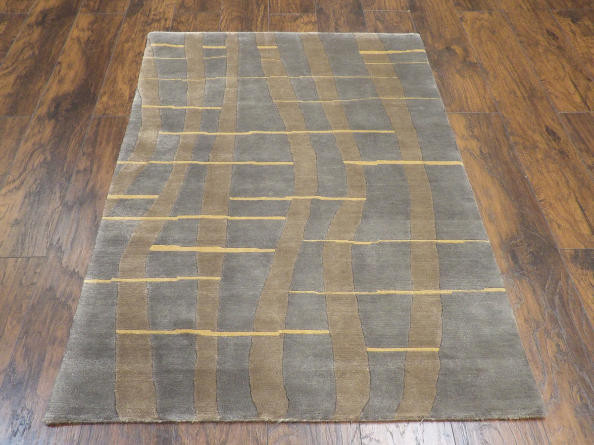 Close-up of wool-silk pile, Blue & Brown rug