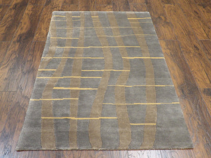 Close-up of wool-silk pile, Blue & Brown rug