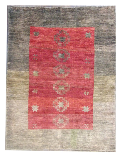 Antique Tribal Khotan . . hand-knotted wool rug in Gold & Red, full view