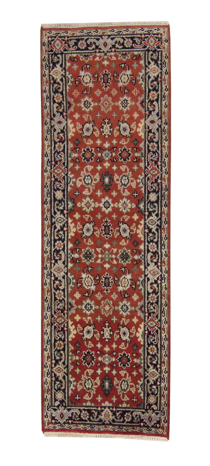 Tribal Indo Heriz hand-knotted wool rug in Blue, full view