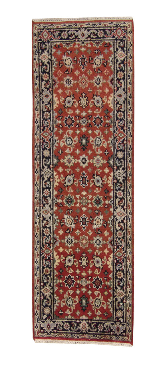 Tribal Indo Heriz hand-knotted wool rug in Blue, full view