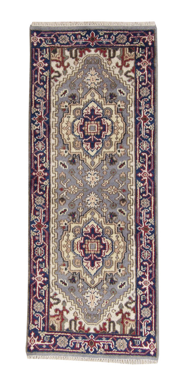 Gray 2'5" x 6'1" Tribal Indo Heriz Hand knotted Wool Rug - Sku: w20291