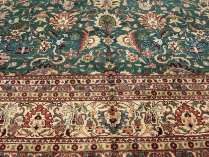 Persian Kashan rug border detail, green and beige