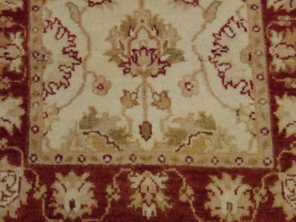 Agra Ziegler rug edge and fringe detail, beige and red