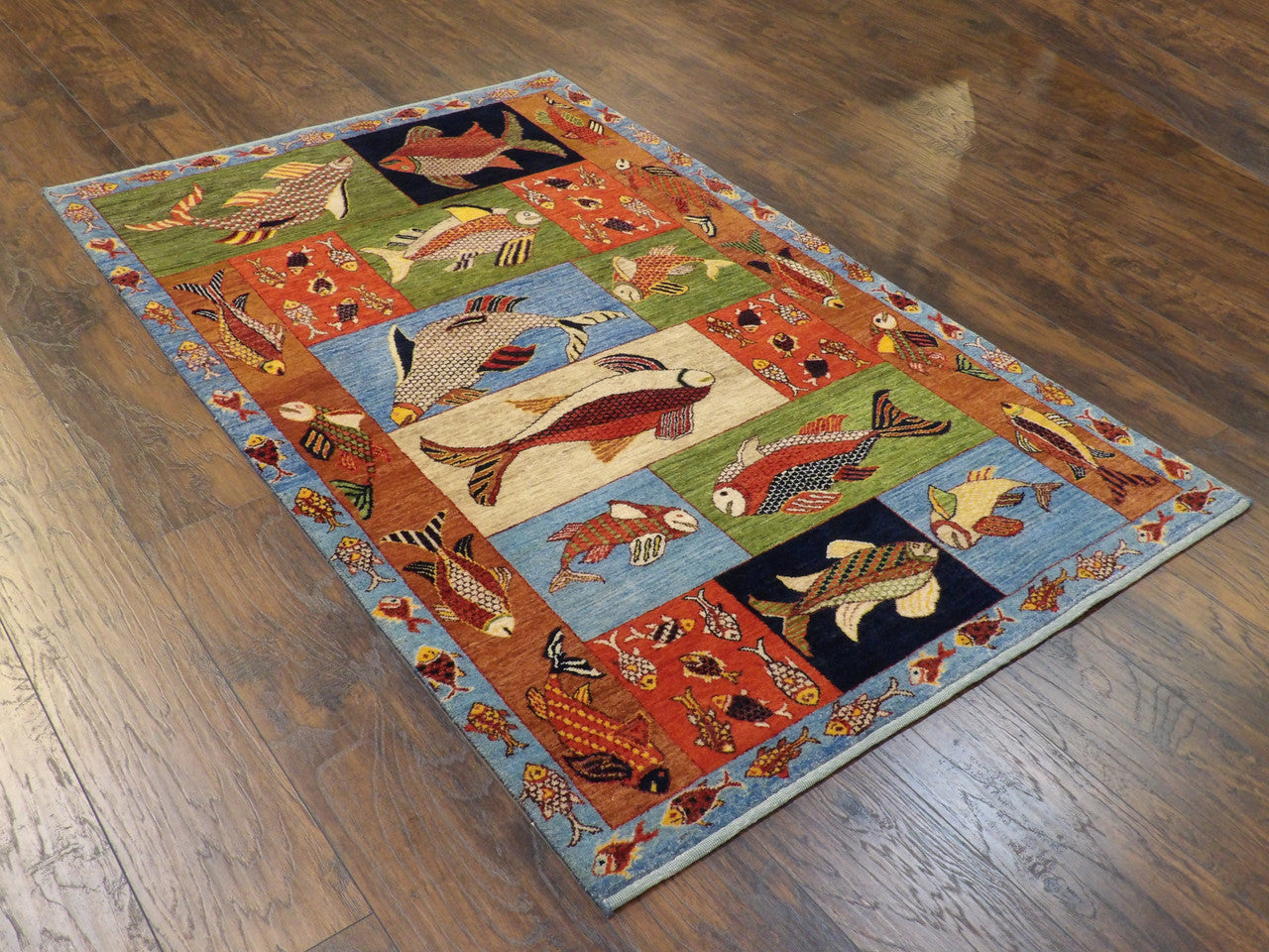 Full view of fish design coastal rug