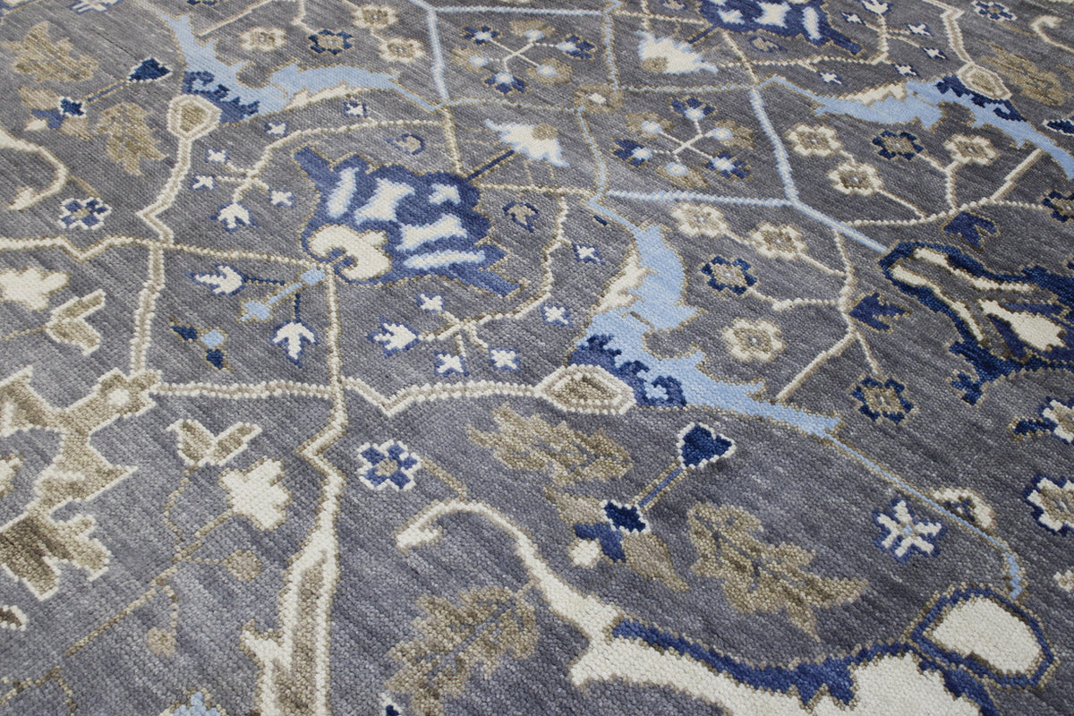 Blue & Gray Oushak Colorful Ziegler rug in room setting