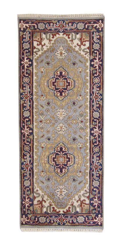 Tribal Indo Heriz hand-knotted wool rug in Green, full view