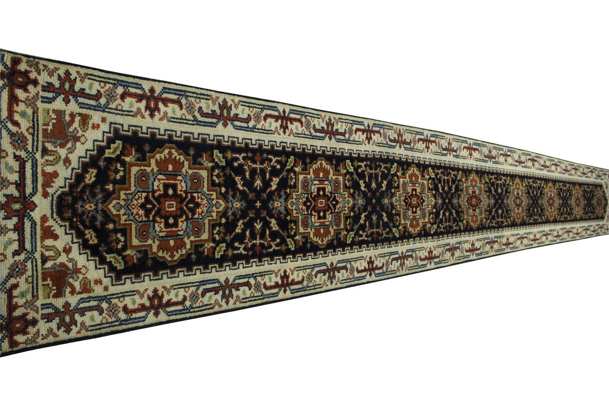 Close-up of wool pile, Black & Beige rug
