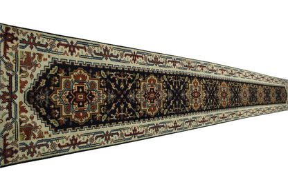 Close-up of wool pile, Black & Beige rug