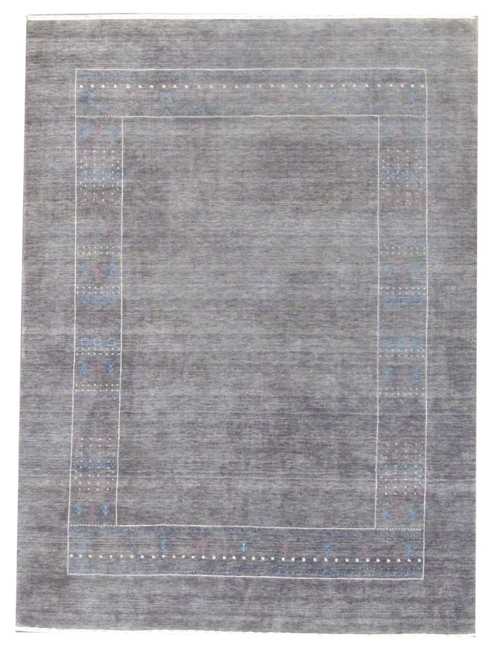 Tribal Modern Gabbeh Natural Dye KHUS hand-knotted wool rug in Gray & Blue, full view