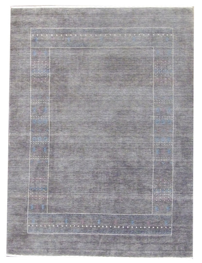 Tribal Modern Gabbeh Natural Dye KHUS hand-knotted wool rug in Gray & Blue, full view